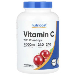 Витамин C 1000 мг, Vitamin C Nutricost, с шиповником, 240 капсул