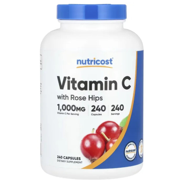 Вітамін С, Vitamin C, Nutricost, з шипшиною, 1000 мг, 240 капсул