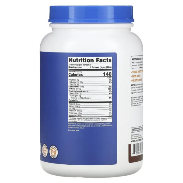 Сироватковий протеїн, ізолят, Grass-Fed Whey Protein Isolate, Nutricost, порошок, молочний шоколад, 907 м