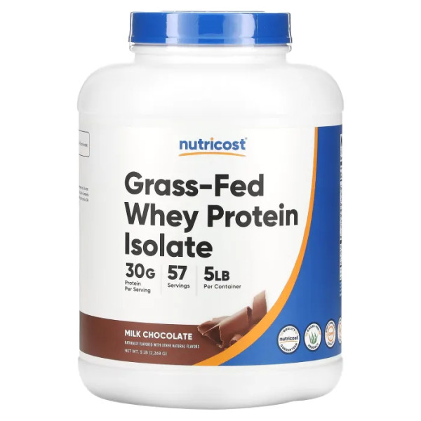 Сироватковий протеїн, ізолят, Grass-Fed Whey Protein Isolate, Nutricost, порошок, молочний шоколад, 2.268 кг.