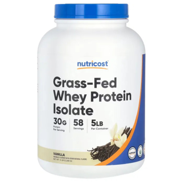 Сироватковий протеїн, ізольят, Grass-Fed Whey Protein Isolate, Nutricost, порошок, зі смаком ванілі, 2.268 г