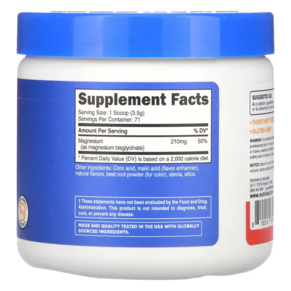 Бісгліцинат магнію, Magnesium Bisglycinate, Nutricost, фруктовий пунш, 250 г