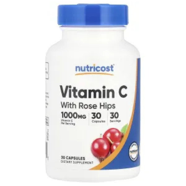 Вітамін С, Vitamin C, Nutricost, з шипшиною, 1000 мг, 30 капсул