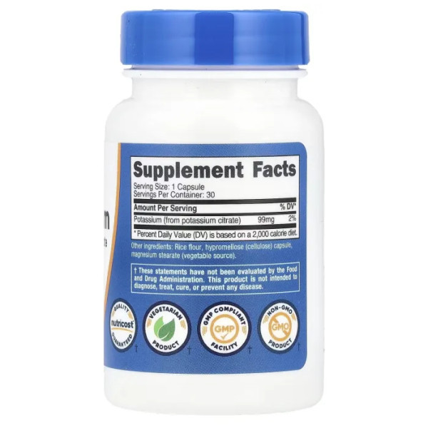 Калій, Potassium, Nutricost, 99 мг, 30 капсул