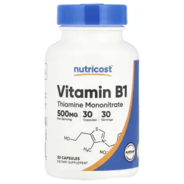 Вітамін В1, Vitamin B1, Nutricost, 500 мг, 30 капсул