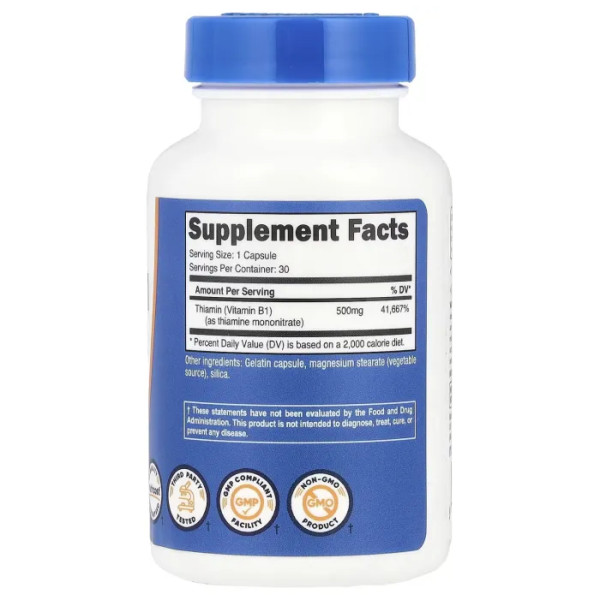 Вітамін В1, Vitamin B1, Nutricost, 500 мг, 30 капсул