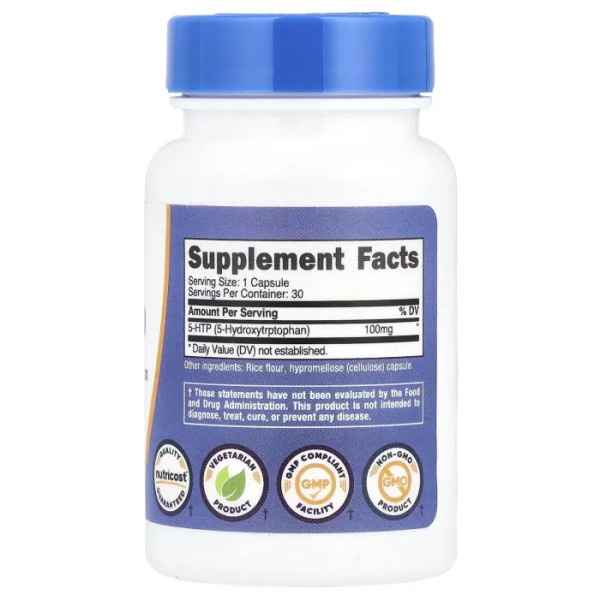 5-гідрокситриптофан, 5-HTP, Nutricost, 100 мг, 30 капсул
