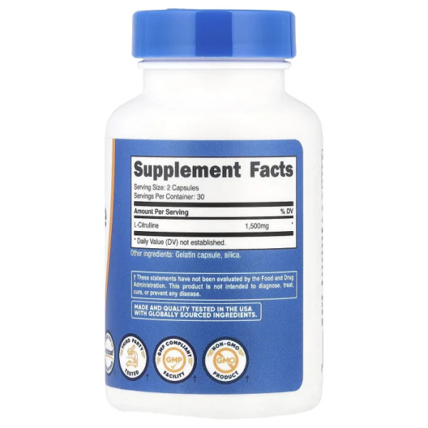Цитрулін, L-Citrulline, Nutricost, 60 капсул (750 мг на капсулу)