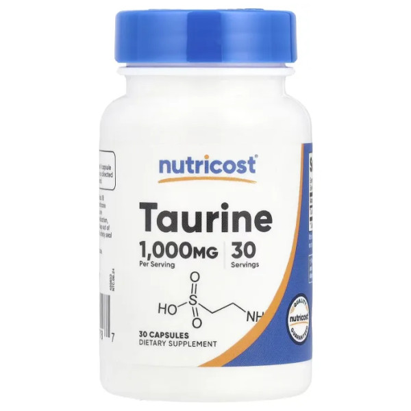 Таурін, Taurine, Nutricost, 1000 мг, 30 капсул