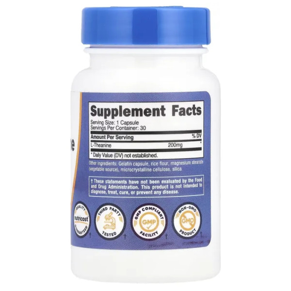 L-теанін, L-Theanine, Nutricost, 200 мг, 30 капсул