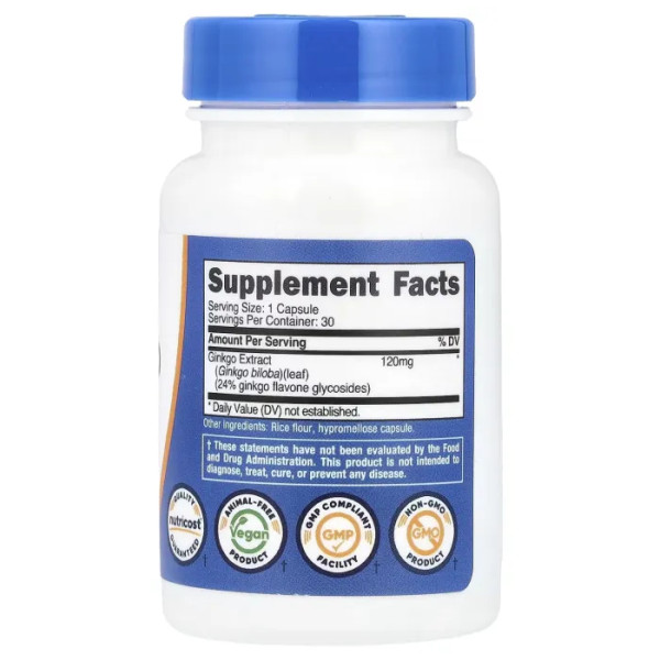Гінкго Білоба, екстракт, Ginkgo Biloba, Nutricost, 120 мг, 30 капсул