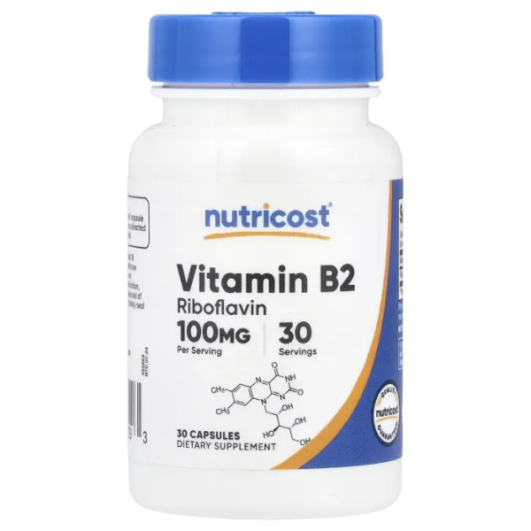 Вітамін В2 (рибофлавін), Vitamin B2, Nutricost, 100 мг, 30 капсул