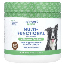 Підтримка здоров'я багатофункціональна для собак, Nutricost Pets Multi Functional, смак яловичина, 60 жувальних пігулок, 180 г