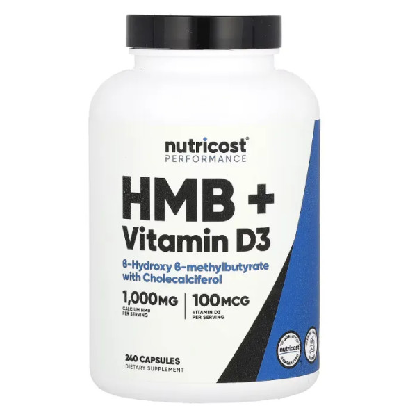 HMB та вітамін D3, HMB + Vitamin D3, Nutricost, Performance, 240 капсул