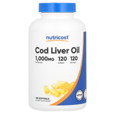 Риб'ячий жир з печінки тріски 1000 мг, Cod Liver Oil Nutricost, 120 капсул