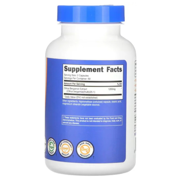 Цитрус і бергамот, Citrus Bergamot, Nutricost, 1200 мг, 120 капсул (600 мг на 1 капсулі)