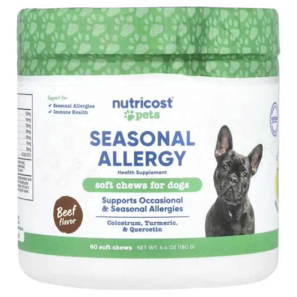 Від сезонної алергії, Seasonal Allergy, Nutricost, Pets, для собак, яловичина, 60 жувальних таблеток, 180 г