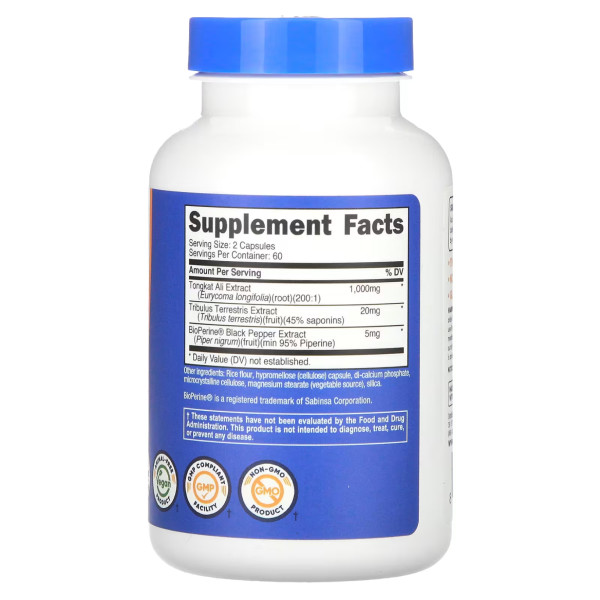 Еврікома довголиста, Tongkat Ali, Nutricost, 1000 мг, 120 капсул (по 500 мг у капсулі)