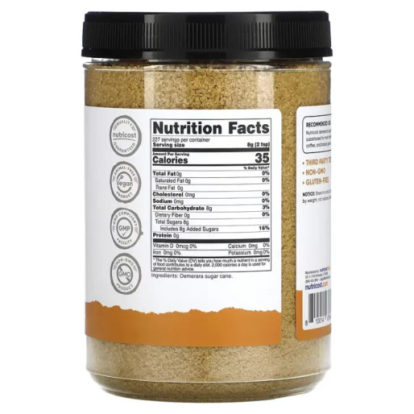 Коричневий цукор, Demerara Sugar, Nutricost, Pantry, нерафінований підсолоджувач, 1814 г