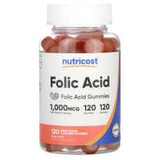 Фолієва кислота 1000 мкг жувальна, Folic Acid Gummies Nutricost, смак ягід, 120 жувальних таблеток