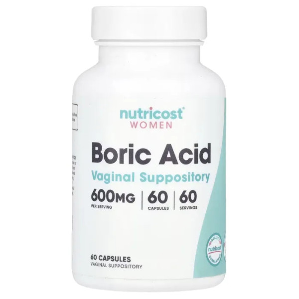 Борна кислота, Boric Acid, Vaginal Suppository, Nutricost, для жінок, вагінальні свічки, 600 мг, 60 капсул