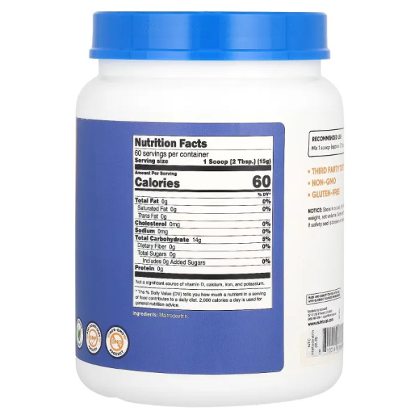 Мальтодекстрин, Maltodextrin, Nutricost, без добавок, 907 г