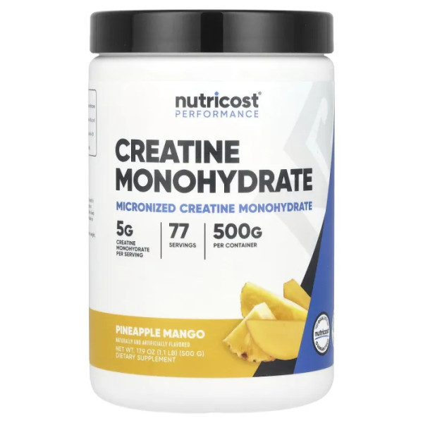 Креатин моногідрат, Creatine Monohydrate, Nutricost, ананас та манго, 500 г