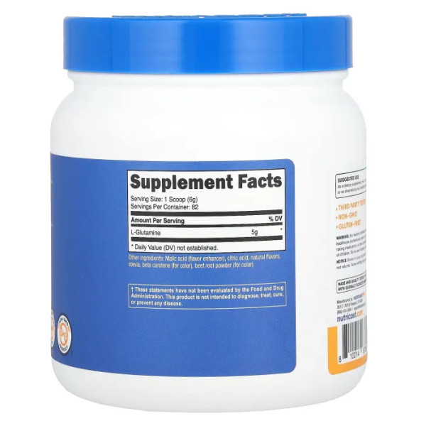 L-глютамін, L-Glutamine, Nutricost, персик та манго, 500 г