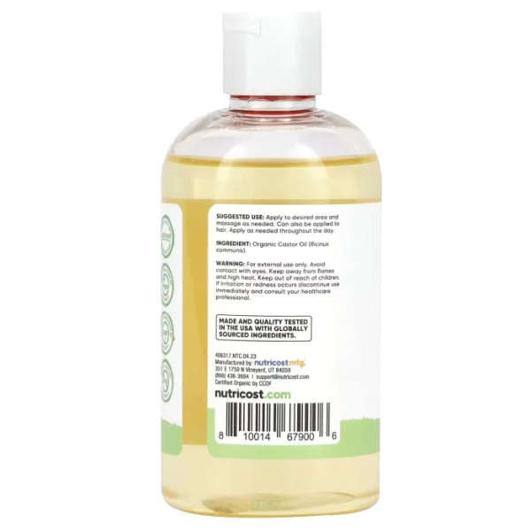 Рицинова олія, Organic Castor Oil, Nutricost, Essentials, органічна, 240 мл