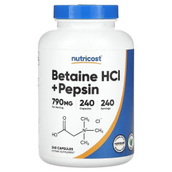 Бетаин HCl с пепсином, Nutricost Betaine HCl, 240 капсул