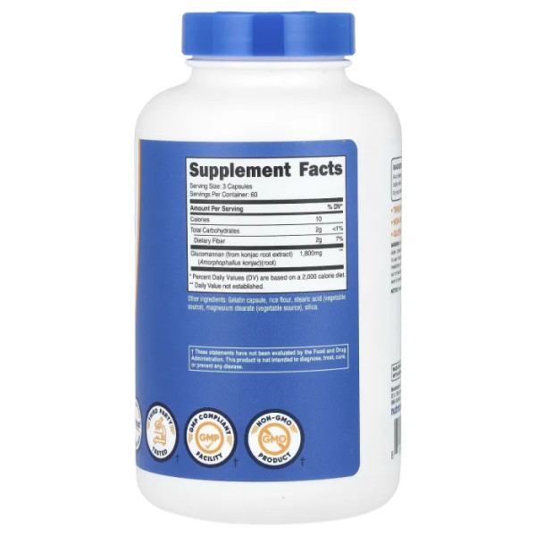 Глюкоманнан, Glucomannan, Nutricost, екстракт кореня конжака, 1800 мг, 180 капсул (600 мг у капсулі)