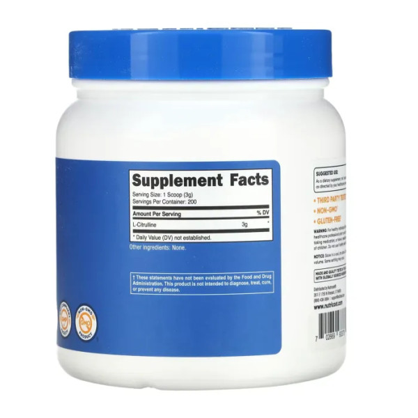 Цитрулін, L-Citrulline, Nutricost, без смакових добавок, 600 г