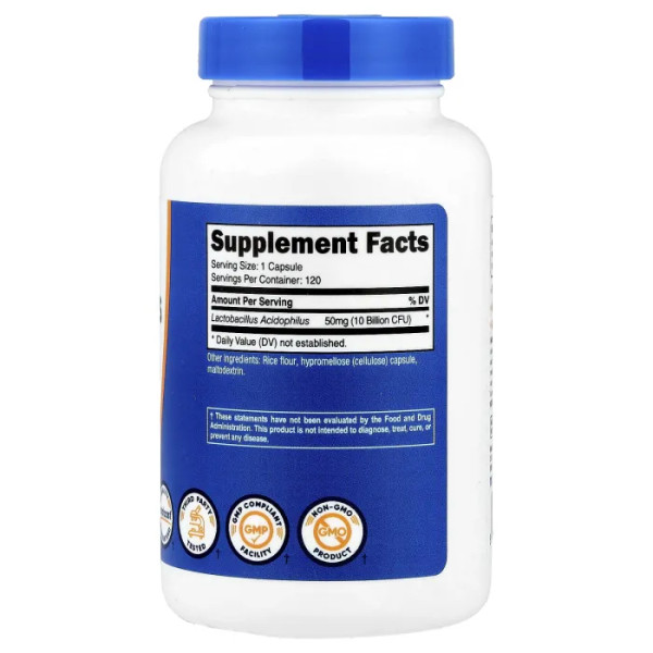 Лактобактерії ацидофільні, Lactobacillus Acidophilus, Nutricost, 10 млрд. КУО, 120 капсул
