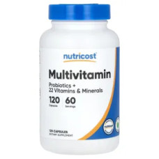 Мультивитамины с пробиотиками, Multivitamin Probiotics 22 Vitamins & Minerals Nutricost, 120 капсул