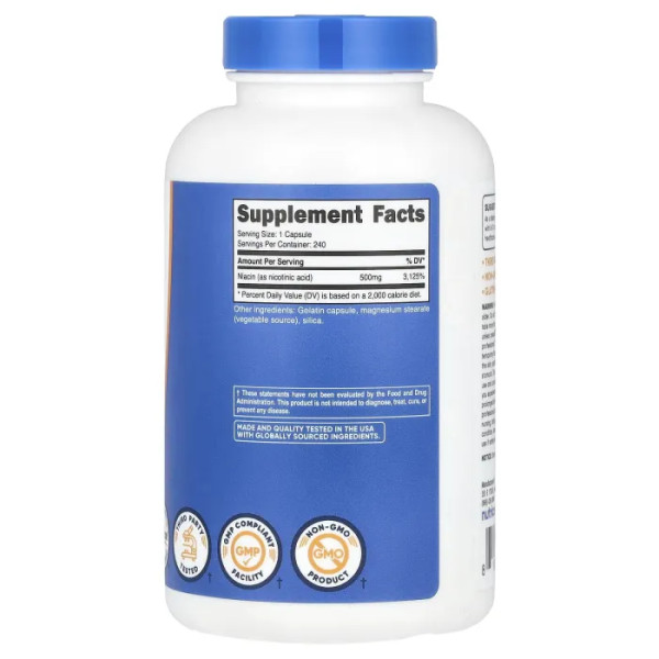 Ніацин, Niacin, Nutricost, 500 мг, 240 капсул