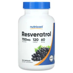Ресвератрол 700 мг, Resveratrol Nutricost, 120 капсул