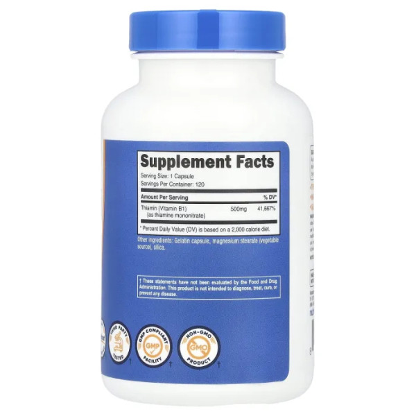 Вітамін В1, Vitamin B1, Nutricost, 500 мг, 120 капсул