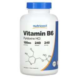 Витамин B6 пиридоксин HCl 100 мг, Vitamin B6 Nutricost, 240 капсул