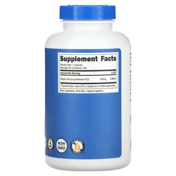 Вітамін В6 (піридоксин HCl), Vitamin B6, Nutricost, 100 мг, 240 капсул