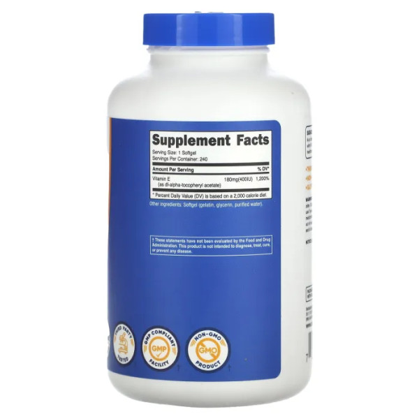 Вітамін Е, Vitamin E, Nutricost, 180 мг (400 МО), 240 гелевих капсул