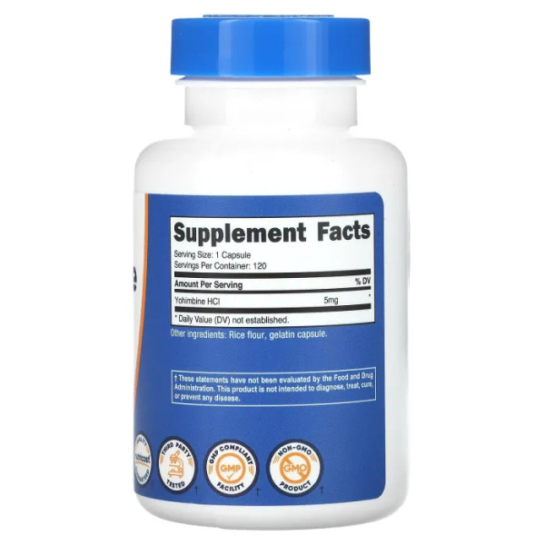 Йохімбін, Yohimbine, Nutricost, 5 мг, 120 капсул