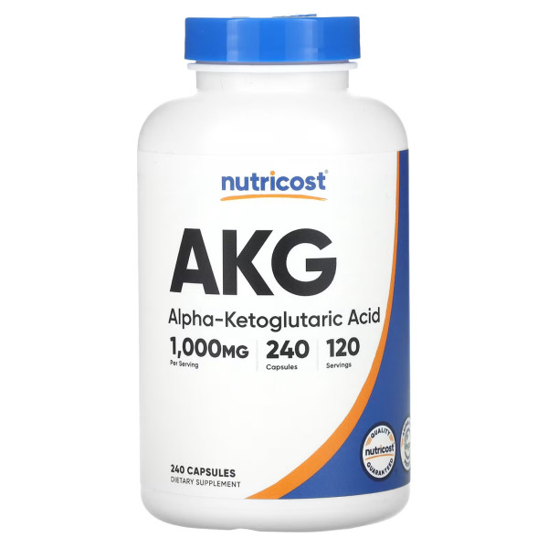 Альфа-кетоглутарова кислота (AKG), Alpha-Ketoglutaric Acid, Nutricost, 1000 мг, 240 капсул (по 500 мг у капсулі)