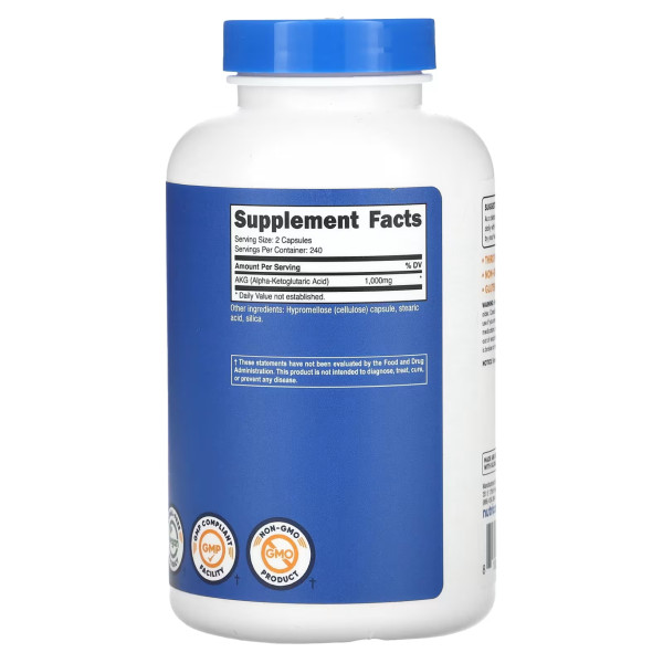 Альфа-кетоглутарова кислота (AKG), Alpha-Ketoglutaric Acid, Nutricost, 1000 мг, 240 капсул (по 500 мг у капсулі)