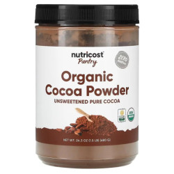 Какао-порошок, органический, без подсластителей, Nutricost Pantry Cacao Powder, 680 г
