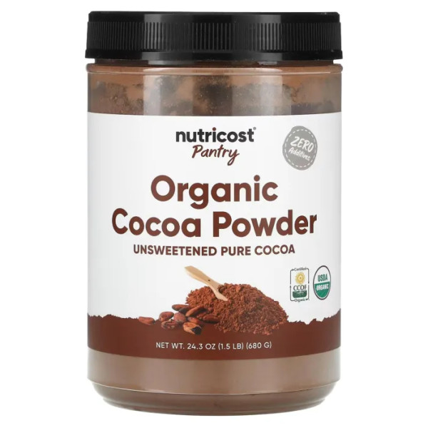 Какао порошок, Cacao Powder, Nutricost, Pantry, органічний, без підсолоджувачів, 680 г