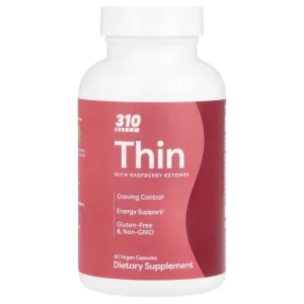 Жироспалювач з кетонами малини, Thin With Raspberry Ketones, 310 Nutrition, 60 веганських капсул