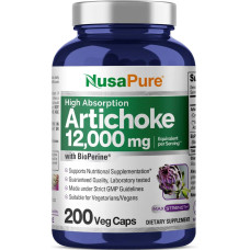 Екстракт артишоку 600 мг, NusaPure Artichoke 20 to 1 Extract, еквівалент 12000 мг, 200 веганських капсул