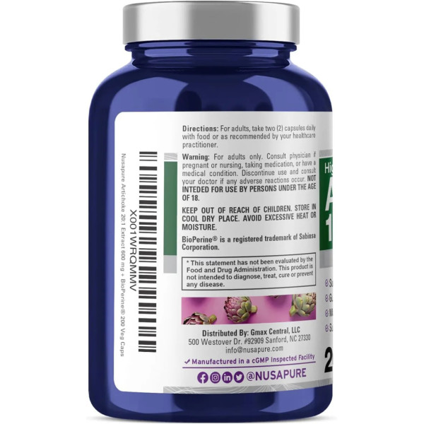 Артишок екстракт 20:1, Artichoke 20:1 Extract, NusaPure, 600 мг (еквівалентно 12000 мг), 200 веганських капсул