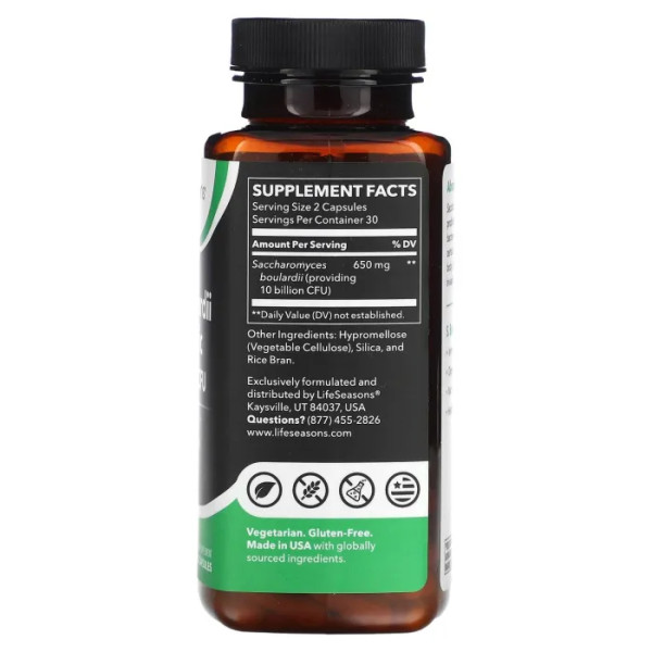 Сахароміцети Буларді, S. Boulardii Prodiotic, LifeSeasons, 10 млрд, 60 рослинних капсул (5 млрд КУО в 1 капсулі)