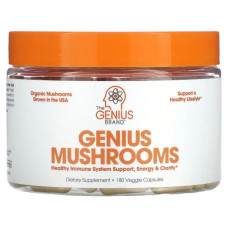 Гриби комплекс, The Genius Brand Genius Mushrooms, для імунітету енергії та ясності 180 рослинних капсул